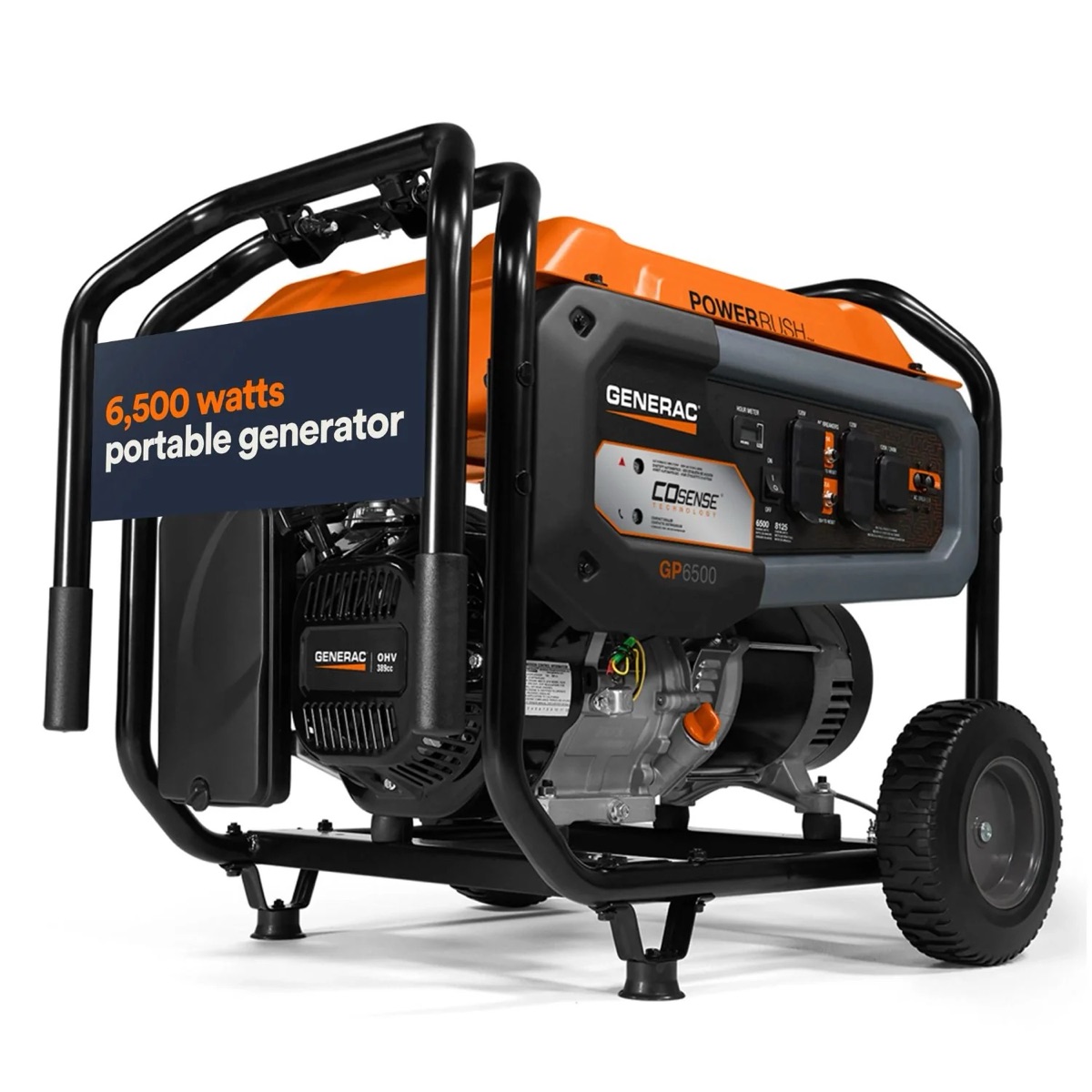 Generac 8,125W dual-fuel GP6500 portable generator available to rent in Santa Cruz